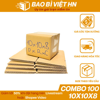 10x10x8 Combo 100 Hộp carton đóng hàng bìa giấy cod đóng gói hàng giá xưởng - Bao Bì Việt HN