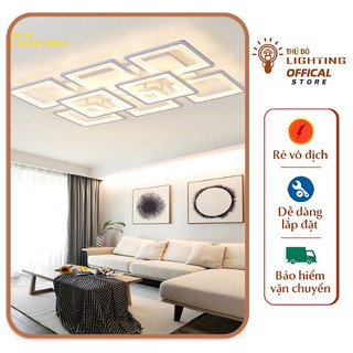 Đèn led ốp trần đèn trang trí phòng khách 8 cánh vuông hiện đại 3 chế độ sáng kèm điều khiển tăng chỉnh từ xa MHDCN8o