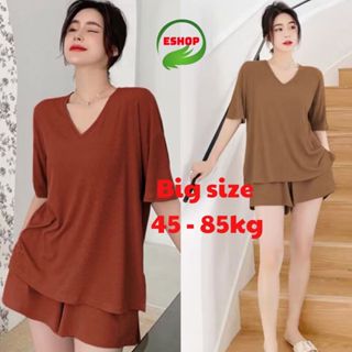 Đồ Bộ Mặc Nhà Bigsize Nữ Áo Cổ Tim ESHOP Bộ Đồ Ngủ Set Đùi Tim Thun Lạnh Bộ Cọc Tay Dáng Rộng Đồ Bộ BD69