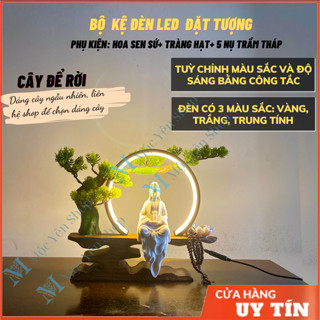 Combo Bộ Kệ Đèn Led  Gồm Vòng Đèn + Cây + Tượng (Tặng phụ kiện đi kèm), thác khói trầm hương đèn led