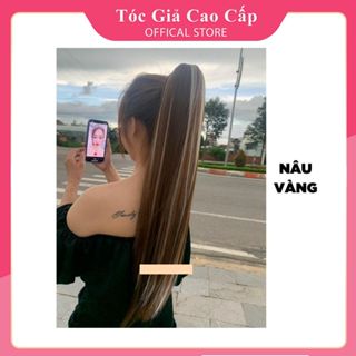 Tóc giả ngoặm thẳng dài phối line bạch kim , bấm phồng chân tóc