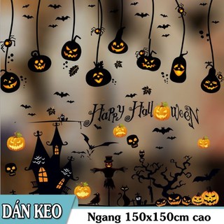 Combo decal dán tường - rèm dây kết hợp thành phố ma qủy halloween