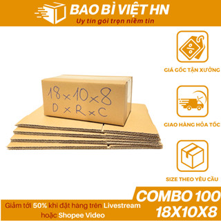 18x10x8 Combo 100 Hộp carton đóng hàng, hộp giấy carton gói hàng mỹ phẩm giá rẻ - Bao Bì Việt HN