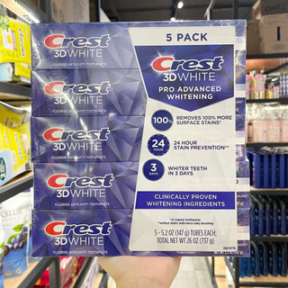 [Mẫu Mới] LỐC 5 TUÝP KEM ĐĂNH RĂNG CREST 3D WHITE ADVANCED 147Gx5 Trắng răng gấp 3 lần, ngăn ngừa sâu răng