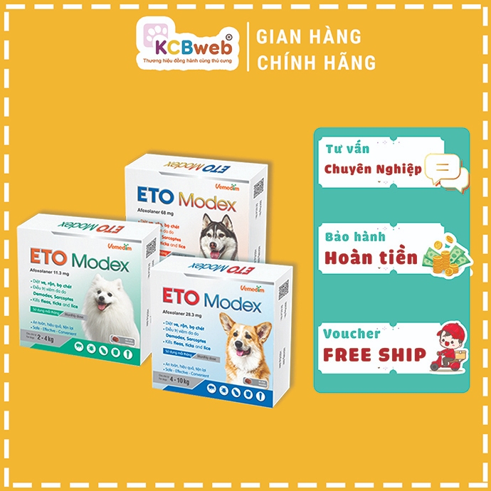[BẢO HÀNH-HOÀN TIỀN] Viên ve, rận, bọ ETO Modex Vemedim cho chó - Hộp 1 viên