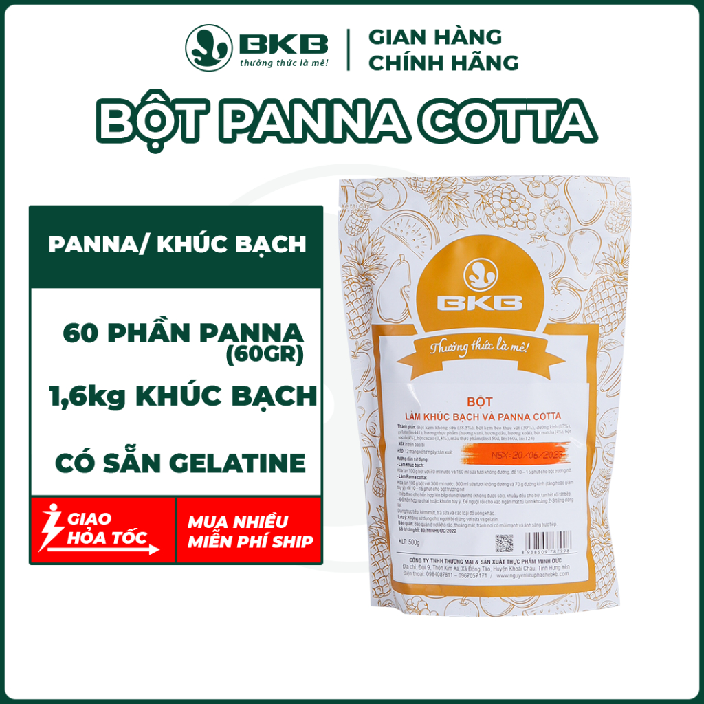 Bột làm Panna Cotta và Khúc Bạch không cần gelatin - Gói 500gr - Làm được 60 phần panna cotta (60gr)