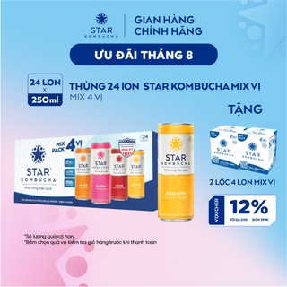 [Độc quyền Online] Thùng 24 lon trà lên men Star Kombucha mix 4 vị (250ml/lon)