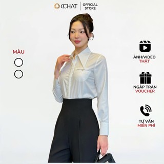 Áo sơ mi nữ 𝐂𝐂𝐇𝐀𝐓 kiểu lá cổ nhọn chất liệu thô cao cấp 14fdt2010st