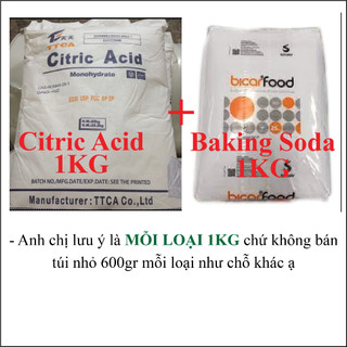 [1kg Citric + 1kg Banking soda] Combo 2Kg nguyên liệu chế CO2 cho bể cá- Baking Soda- Axit chanh- Axit Citric