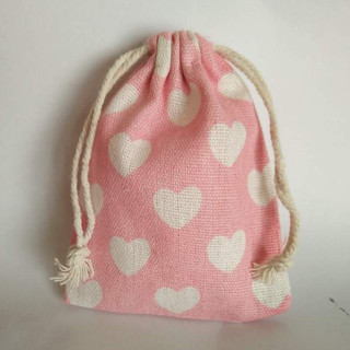 Túi vải bố linen dây rút màu hồng trái tim dễ thương làm quà tặng trang trí