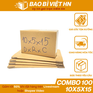 10x5x15 Combo 100 Hộp carton thùng bìa giấy carton đóng gói hàng hóa giá rẻ - Bao Bì Việt HN