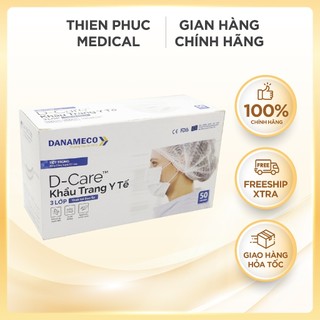 Khẩu trang y tế tiệt trùng 3 lớp Danameco thoáng khí, kháng khuẩn, hộp 50 chiếc