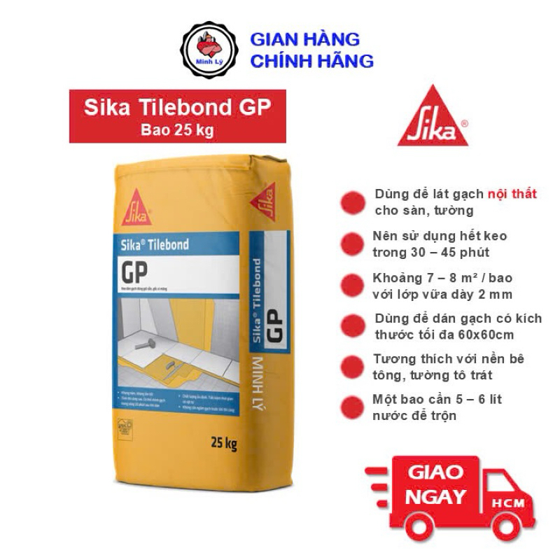 [Hỏa Tốc] [Có màu Trắng] Keo Dán Gạch Nội Thất Sika TileBond GP Bao 25Kg Ốp Tường Lát Nền Cao Cấp