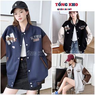 Áo bomber nam nữ chất nỉ ép dày dặn thêu chữ tay phối màu form rộng thể thao trẻ trung - TONGKHO