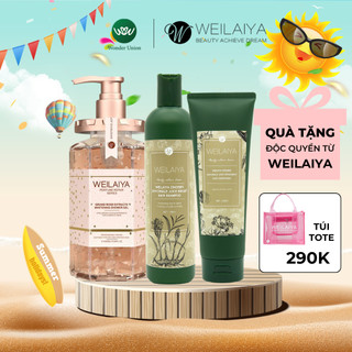 Combo Sữa tắm nước hoa, trắng da toàn thân Damask và cặp dầu gội đầu, dầu xả tóc thảo dược gừng Weilaiya ngăn rụng tóc
