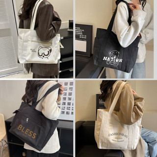 Túi tote túi vải nữ đeo vai họa tiết chữ phong cách Ulzzang đựng sách vở quần áo đi chơi đi học phong cách hàn quốc