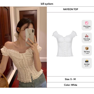 Áo trễ vai tay phồng phối ren Nayeon màu trắng - Killsystem