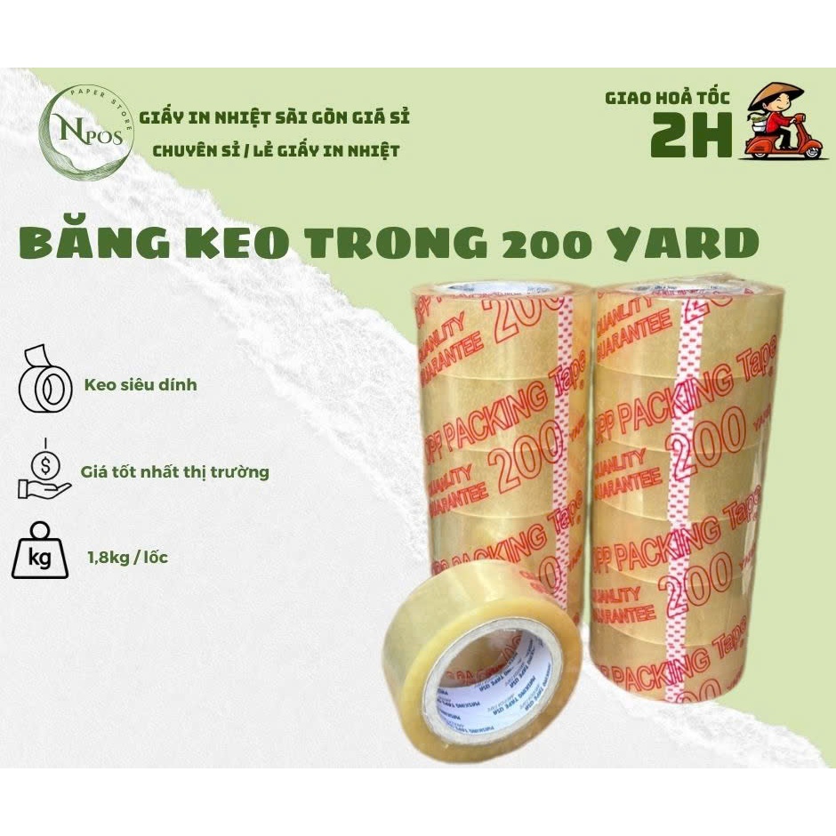 Băng Keo Trong,Băng Keo Đục, Băng Keo Trong 200 Yard, 100Yard, 6 Cuộn/Cây, 6 Cuộn