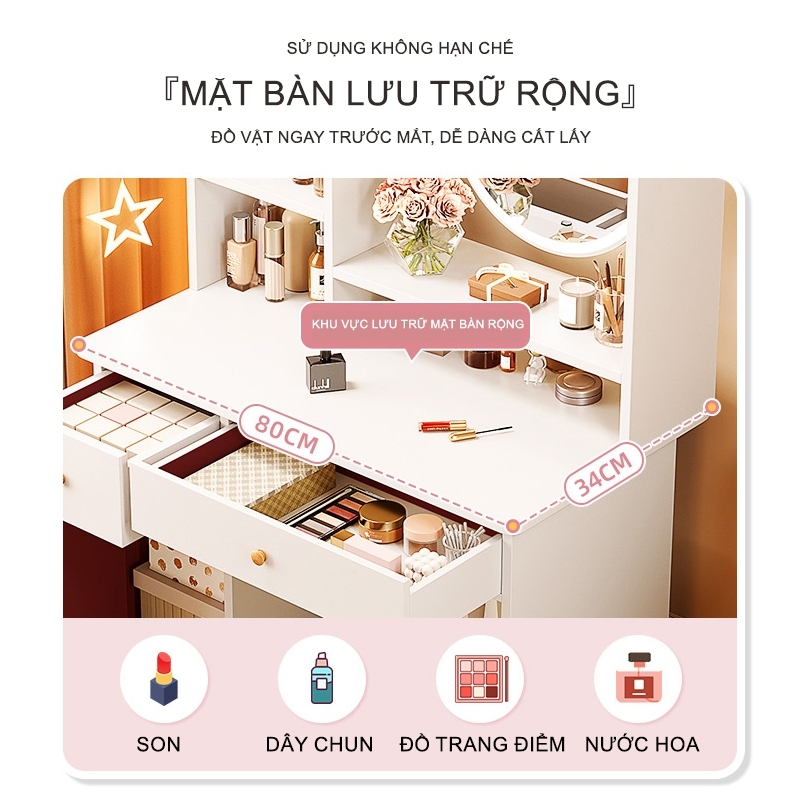 ALOVE Bàn trang điểm phong cách hiện đại có đèn lED có 2 ngăn kéo tủ để đồ trang điểm decor làm việc | BigBuy360 - bigbuy360.vn