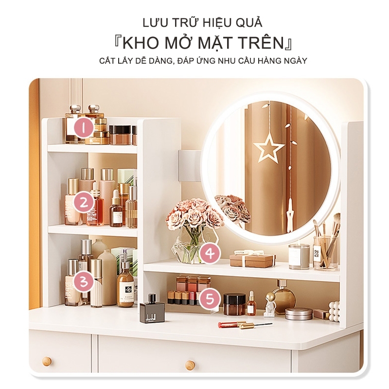 ALOVE Bàn trang điểm phong cách hiện đại có đèn lED có 2 ngăn kéo tủ để đồ trang điểm decor làm việc | BigBuy360 - bigbuy360.vn