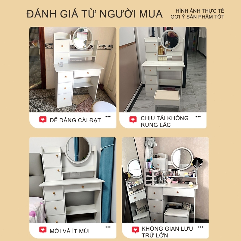 ALOVE Bàn trang điểm phong cách hiện đại có đèn lED có 2 ngăn kéo tủ để đồ trang điểm decor làm việc | BigBuy360 - bigbuy360.vn