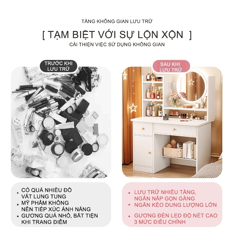 ALOVE Bàn trang điểm phong cách hiện đại có đèn lED có 2 ngăn kéo tủ để đồ trang điểm decor làm việc | BigBuy360 - bigbuy360.vn