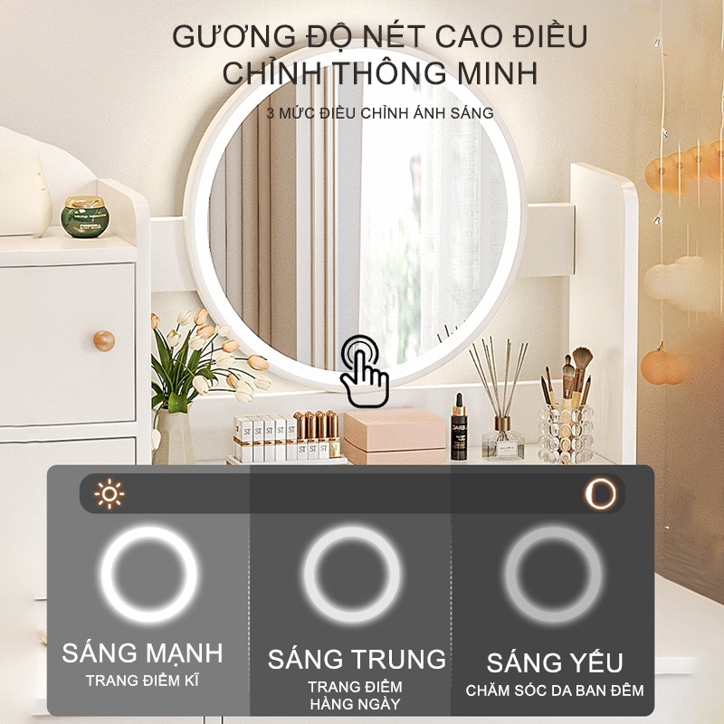 ALOVE Bàn trang điểm phong cách hiện đại có đèn lED có 2 ngăn kéo tủ để đồ trang điểm decor làm việc | BigBuy360 - bigbuy360.vn