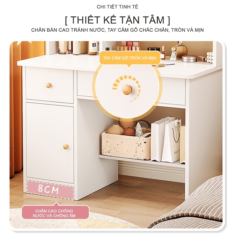 ALOVE Bàn trang điểm phong cách hiện đại có đèn lED có 2 ngăn kéo tủ để đồ trang điểm decor làm việc | BigBuy360 - bigbuy360.vn