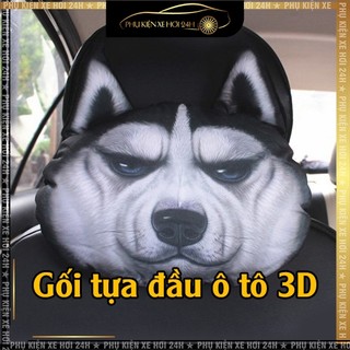 Gối tựa đầu 3D hình chó Husky cho ô tô