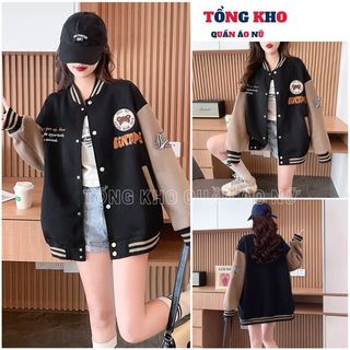 Áo khoác bóng chày,  Áo bomber thêu gấu kiểu dáng Hàn quốc form rộng trẻ trung năng động - TONGKHO