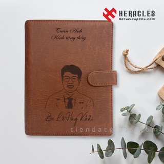 Sổ Da Bìa Còng Cao Cấp - Khắc Tên, Logo Theo Yêu Cầu - Làm quà tặng sinh nhật, tri ân thầy cô giáo, Sổ da Heracles 001