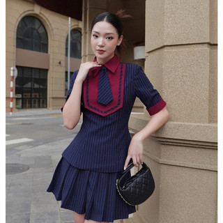 GERME | DESIGN Set đồ nữ Áo Della Top tay lỡ phối cổ Đức kèm cavat AVND072405, Chân váy Della Skirt xếp ly VVND072405