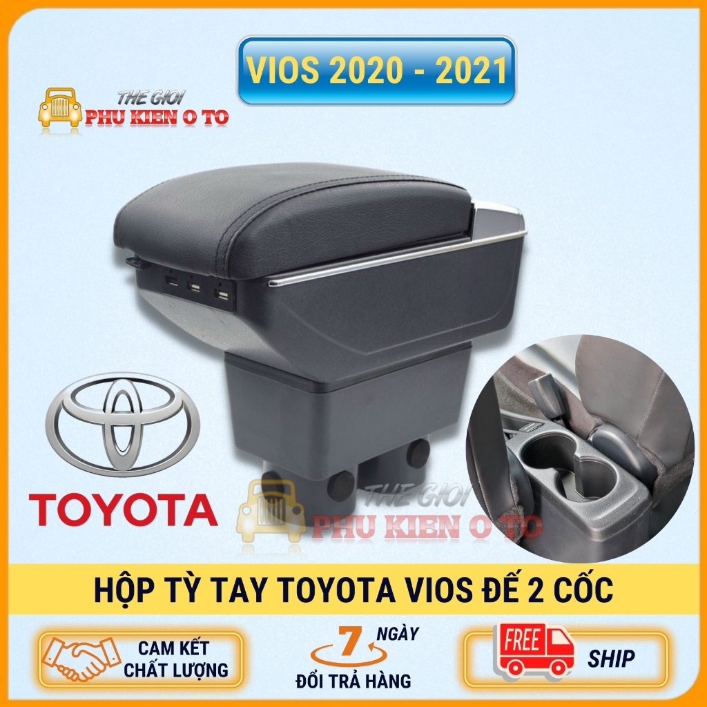 Hộp tỳ tay ô tô xe Toyota Vios cao cấp đời 2020-2022 (mẫu 2 chân cốc ) chuẩn 100% - có nhiều cổng us