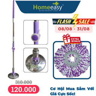 Cây lau nhà xoay 360 homeeasy n1- mâm inox, cổ inox ruột thẳng 2 lớp