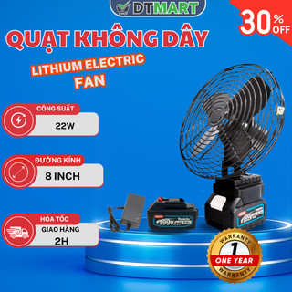 Quạt chạy pin tích điện lồng sắt dùng pin 21v kích thước 8 inch, sơn tích điện bền đẹp dtmart