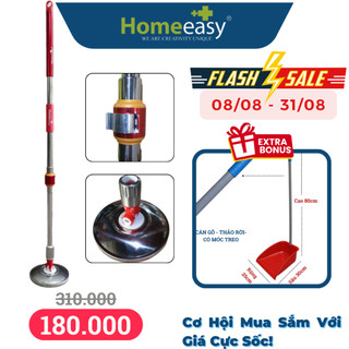 [ TẶNG KY HỐT RÁC] Cây Lau Nhà Xoay 360 Độ Homeeasy HO-555N - Cây Inox Ống 25mm, Khóa Tròn Gạt Ngang, Ruột Thẳng 2 Lớp