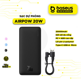 Pin sạc dự phòng Baseus Airpow 20000mAh 20W Power Dilevery kèm dây sạc nhanh Usb Type-C