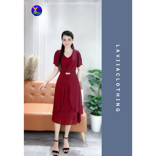 Đầm Trung Niên Thiết Kế Laviia Chất Liệu Vải Voan 2 Lớp  Cao Cấp Kiểu Dáng Xoắn Eo Dự Tiệc Cực Sang Trọng_LA5