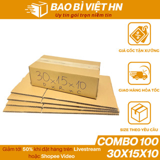 30x15x10 Combo 100 Hộp carton đóng hàng thùng bìa gói hàng giá rẻ - Bao Bì Việt HN
