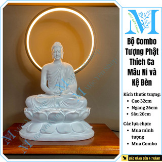 Tượng Ngài Bổn Sư Thích Ca Mâu Ni ngồi thiền chất liệu composite,Tượng Phật kết hợp kệ đèn hào quang