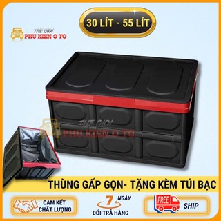 Thùng nhựa đựng đồ cho cốp xe ô tô có thể gấp xếp gọn có chốt gài thể tích 30 Lít + 55 Lít tặng kèm túi chống nước