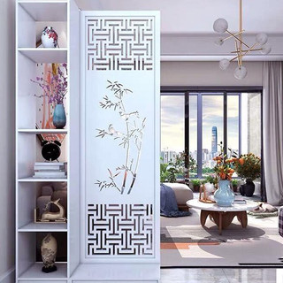 Vách ngăn bình phong liền kệ hình cành trúc sang trọng, 1 vách 1 kệ GTS331 cao cấp bằng gỗ CNC