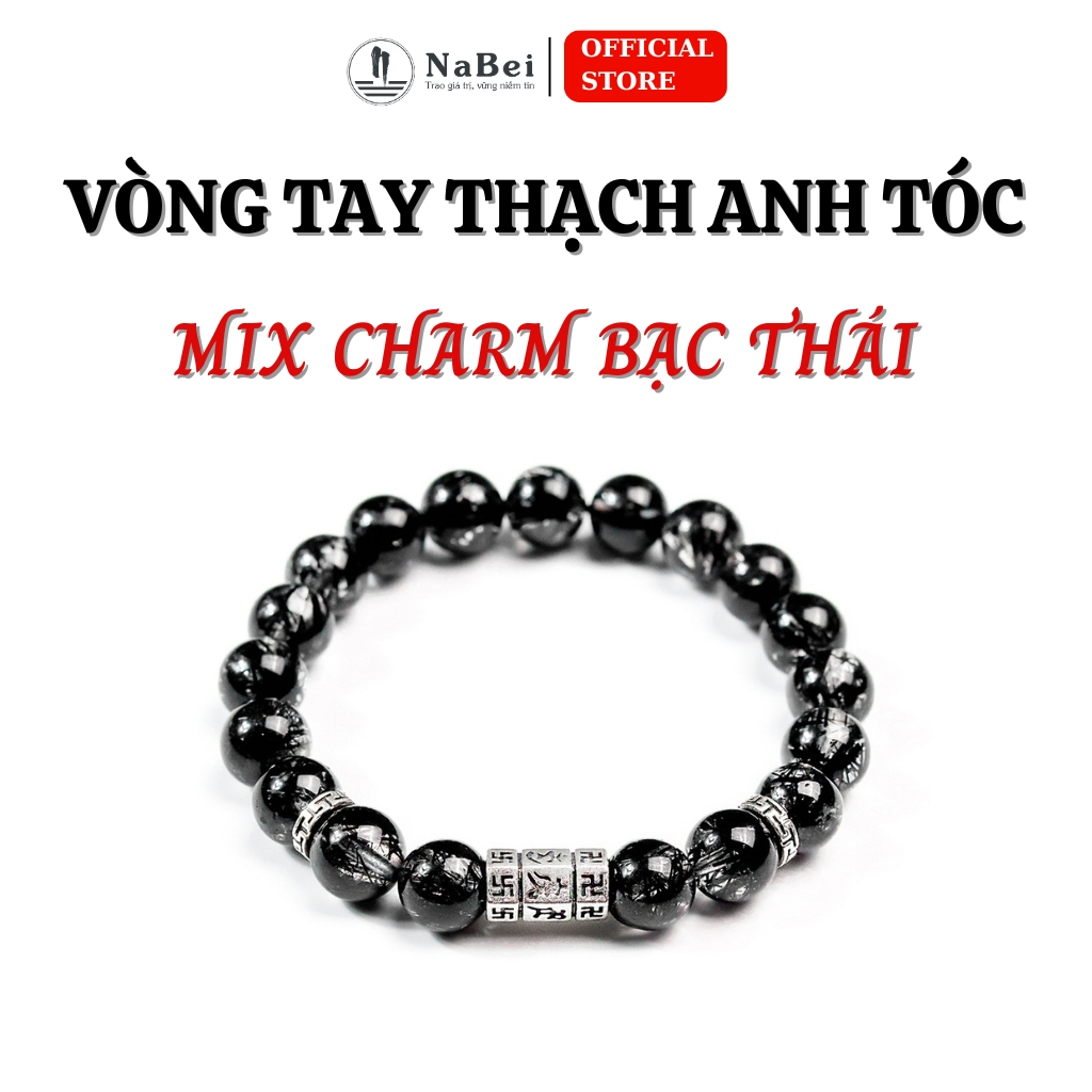 Vòng Tay Đá Thạch Anh Tóc Tự Nhiên Mix Bạc Thái Phù Hợp Cho Tất Cả Các Mệnh NB41 - Phong Thuỷ NaBei
