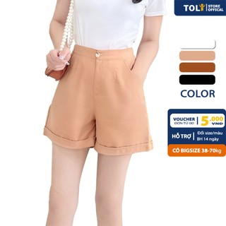 Quần short nữ TOLI, ống rộng thời trang, vải For mềm mịn, mặt sau có thun ôm vùng eo 
