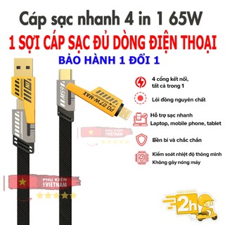 Dây sạc 4 in 1 65w hỗ trợ sạc nhanh cho các dòng điện thoại, chống chai, phù pin - Đủ đầu cho các dòng
