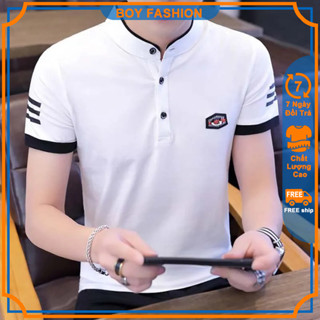Áo Thun Nam Cổ Tàu, Áo Polo Nam Cổ Tàu Gắn Logo, Vải Co Giản Thoáng Mát - The Boy Fashion