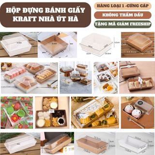 50 Hộp Giấy Vuông đế trắng, đế nâu (kraft) chống thấm Đựng Bánh Bông Lan Trứng Muối, Bánh Mì, Bánh Ngọt, Sandwich [E118]