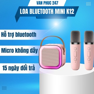 Loa bluetooth Micro Karaoke k12 mini, Loa hát karaoke không dây bluetooth kèm 2 mic, dung lượng lớn, âm thanh cực hay.