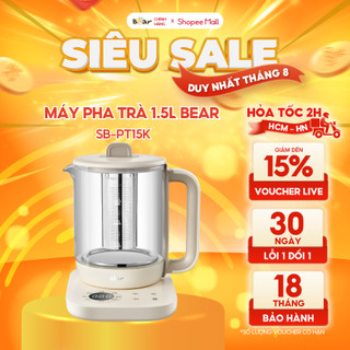 Bình Pha Trà BEAR 1,5L Ấm Thủy Tinh Đun Nước Giữ Nhiệt Hẹn Giờ Có Lưới Lọc Bảo Hành 18 Tháng - SB-PT15K 1000W