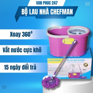 Bộ chổi lau nhà CHEFMAN tự vắt xoay 360 độ, thân inox bàn xoay nhựa chắc chắn, tặng kèm 2 bông lau